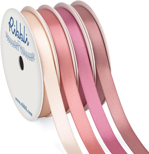 Ribbli Dusty Rose Satin Ribbon 3/8 Inch x 4 Rolls Total 40 Yards- Champagne Pink/Rose Gold/Rosy Mauve/Mauve Ribbon for Wrapping and Craft...