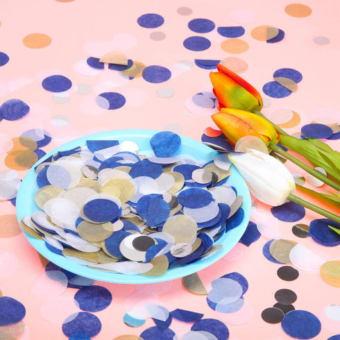 TecUnite Round Tissue Paper Table Confetti Dots for Wedding Birthday Party Decoration, 1.76 oz(Blue Gold Silver Confetti,2.5 cm)...