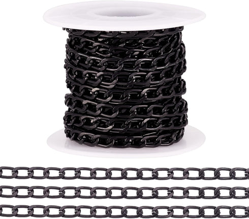 Pandahall 16.4 Feet Black Aluminum Curb Chains 7x4x1.2mm Diamond Cut Cuban Link Chains Jewelry Chains Roll for DIY Personalized Bracelet Necklace ...