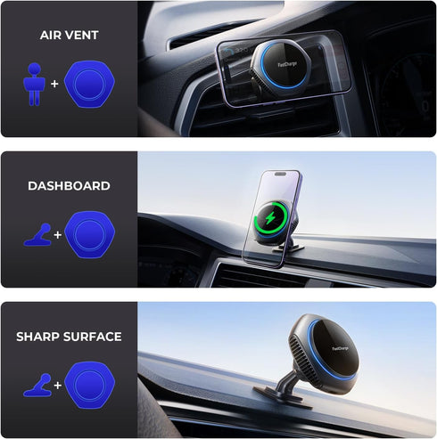 for MagSafe Car Mount Charger, JOYMASS 15W Zinc Alloy Magnetic Wireless Car Charger Phone Holder Mount Fits iPhone 15 Pro Plus Max 14 13 12 Magsaf...