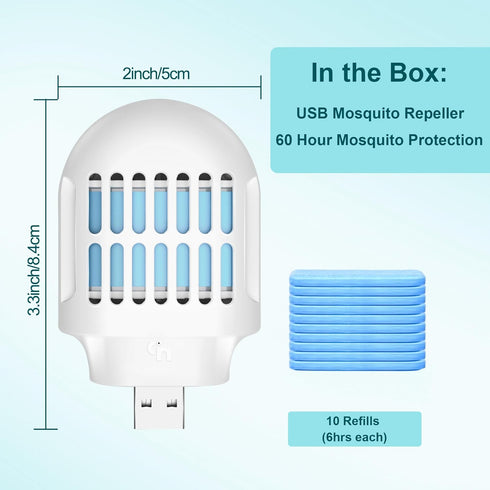 Mosquito Repeller,USB Powered Mosquito Repellent Indoor Outdoor,Included 10 Pcs Refill,DEET-Free,Highly Effective for Home,Bedroom,Office,Camping,...