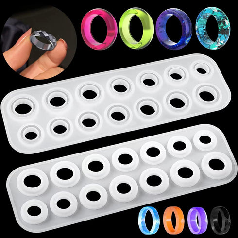 Resin Ring Molds Silicone, Silicone for Epoxy Resin, 14 Sizes with Round and Rhombic Faces Making Rings, Earrings, Pendants, Crafts Christmas Gift...
