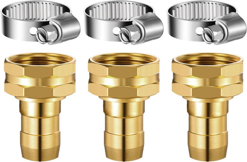 3 Pieces Aluminum Female Thread Shank Hose Menders Garden Hose Mender End Repair Kit Hose Connector Copper Fitting for 5/8 Inch or 3/4 Inch Standa...