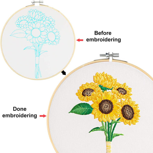 MWOOT 3D Cross Stitch Stamped Embroidery Starter Kit, Easy Embroidery with Sunflower Bouquet Pattern, Handmade Sewing Craft Kit for Adults Beginne...