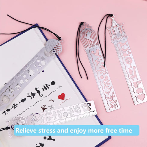 4 Pieces Metal Stencil Bookmark for Bullet Journal Stencils 5.5 x 1 Inch Stencil Template for DIY, Engraving, Painting, bullet journals supplies...