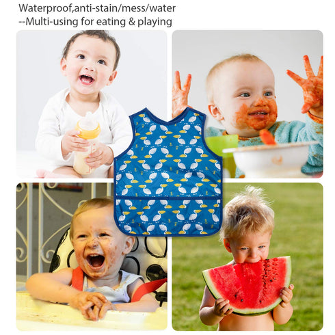 Joyo roy Mess Proof Baby Bibs for Eating Waterproof Toddler Bibs 1-3 Years Soft Machine Washable Sleeveless Baby Smock Bib for Boys Travel Reusabl...