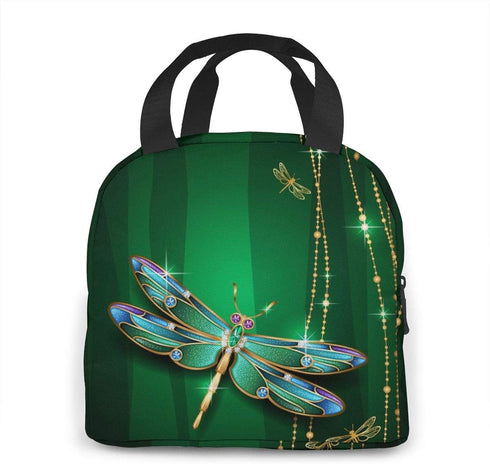 Dragonfly Green Insulated Lunch Box Reusable Cooler Tote Bag Waterproof Lunch Holder for Women & Men Work Picnic or Travel...