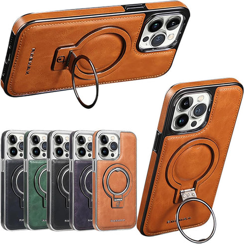Luxury Leather Invisible Stand for iPhone Case, iPhone Leather Case with Magsafe, Case Drop Protection for iPhone 15/14/13/12 Pro Max (Brown, for ...