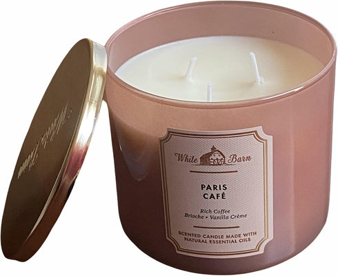 Bath & Body Works Paris Cafe White Barn Glass Scented 3 Wick Candle with Lid - Single...