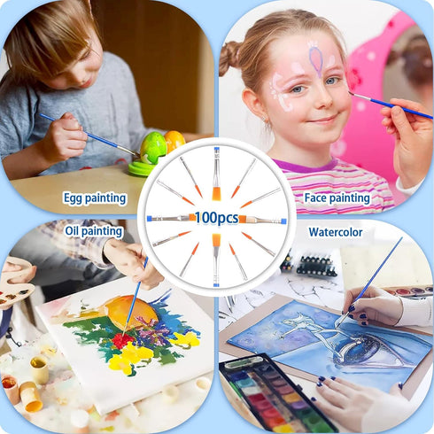 Small Paint Brushes Bulk, Anezus 100 Pcs Paint Brushes for Kids Acrylic Paint Brushes Set with Flat and Round Pointed Paint Brushes Craft Paint Br...