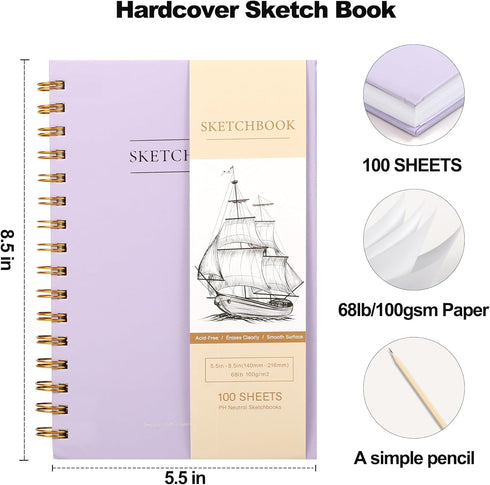 Yoment 5.5" x 8.5" Sketchbook for Drawing Small Spiral Bound Sketch Pad for Kids Hardcover Sketch Book(68lb/100gsm) Artist Drawing Blank Paper Not...