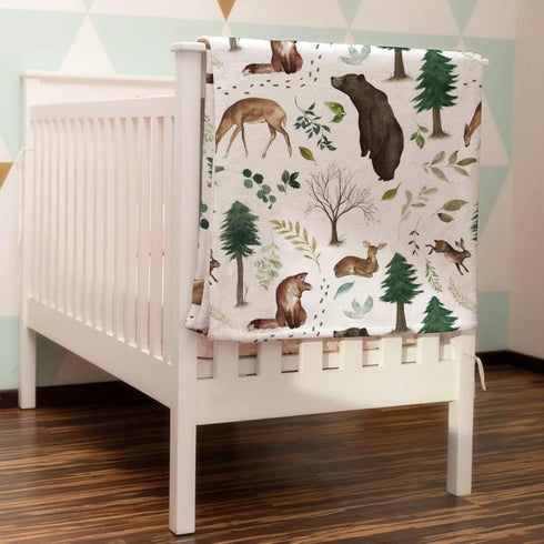 Woodland Forest Animals Baby Blanket Boys Gift, Pine Tree Bear Fox Deer Leaf Flannel Fleece Nursery Bed Swaddling Blankets, Soft Lightweight Newbo...