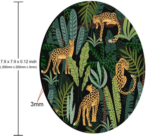 Mouse pad Leopard Round Mousepad Plants Office Decor for Women Men Desk Accessories Leopards and tropical leaves Mousepad Present for Coworker...