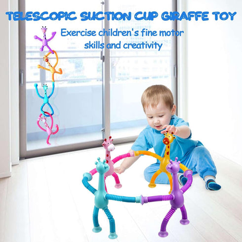 4 Pack Telescopic Suction Cup Giraffe Toy, Pop Tubes Baby Fidget Toys, Fine Motor Skills & Creative Learning, Autism Sensory Toys for Kids Toddler...