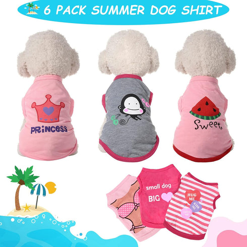 6 Pieces Dog Shirt Puppy Sweatshirt Pet Sleeveless Vest Girl Dog Clothes Doggy Female Apparel for Small to Medium Dogs Puppy Cat (Cute Patterns, S...