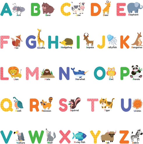 DECOWALL DS-8014 Colourful Animal Alphabet ABC Kids Wall Stickers Wall Decals Peel and Stick Removable Wall Stickers for Kids Nursery Bedroom Livi...