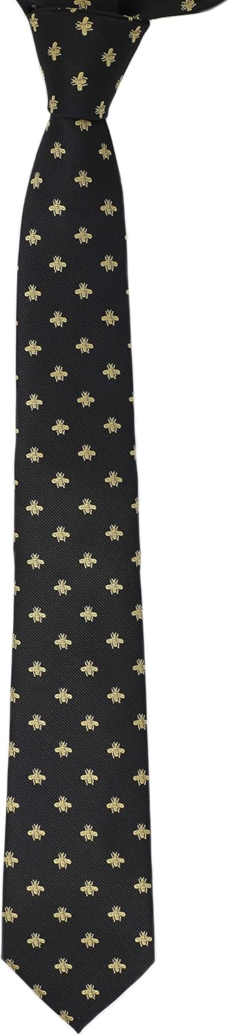 Bee Necktie With Box Microfiber Jacquard Gold Bee Pattern tie...