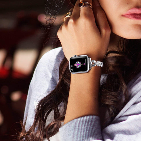 Dainty Heart Bands for Apple Watch 38mm 40mm 41mm 42mm, Bling Metal Strap for Women, Elegant Dressy Bracelet for iWatch Series 10/9/8/7/6/5/4/3/2/...