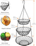3 Tier Hanging Basket with Sturdy Metal Chain Hanging Hooks Fruit and Vegetable Basket Heavy Duty Wire Organizer Space Saving Rustic Country Style...
