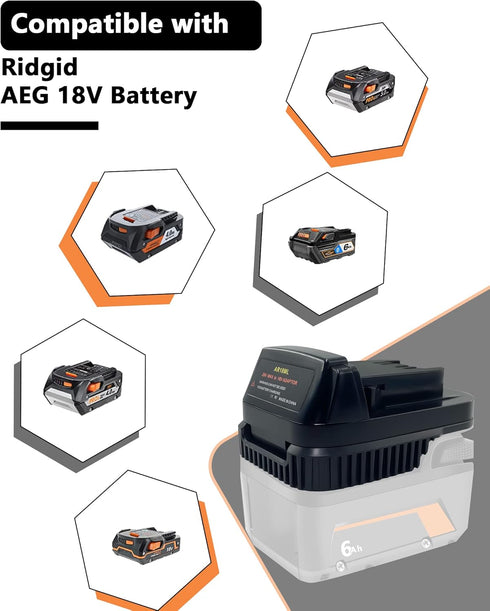 Adapter for Ridgid AEG 18V Battery to for Milwaukee M18 18V Cordless Tools, Use for Ridgid 18V Platform Batteries (Adapter Only)...