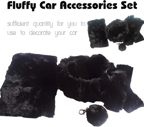7 Pieces Fluffy Car Accessories Set, Cute Fluffy Steering Wheel Cover Set Faux Wool Seatbelt Shoulder Pads Auto Center Console Armrest Pads Fuzz H...