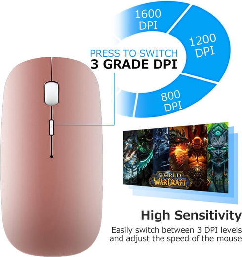 ShuGuoTu Wireless Mouse, 2.4G Slim Mute Silent Click Noiseless Optical Mouse with USB Receiver and Type C Adapter Compatible with Notebook, PC, La...