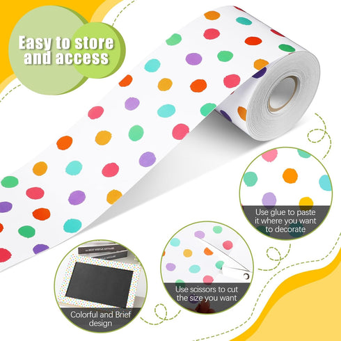Zonon 65 Feet Bulletin Board Border Decorative Straight Wavy Rolled Border Trim Borders Classroom Back to School Decor(Pastel Polka Dots)...