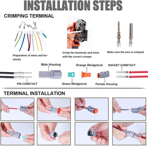 86 PCS Deutsch DT Grey 2 Pin Connectors 10 Set, Waterproof Electrical Wire Connector with Stamped Contacts and Seal Plug for Truck, Off-Road Vehic...