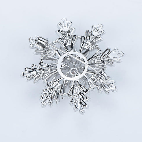 Women's Cubic Zircon Snowflake Brooch Pins Elegant Clear Crystal Ice Flower Lapel Pin Breastpin...