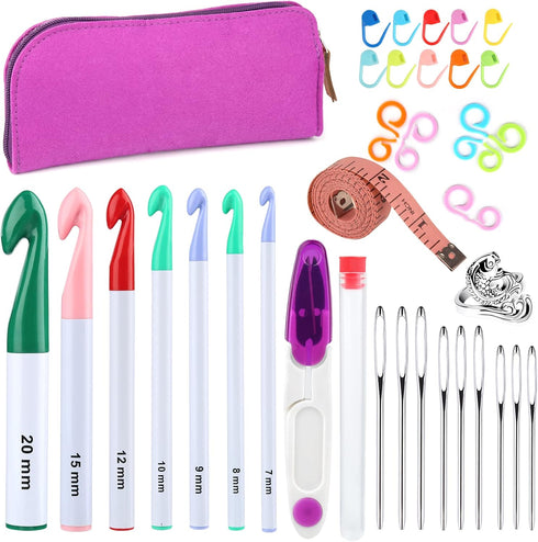 7 Sizes Crochet Hooks Set (7mm-20mm) with 9 Pcs Large-Eye Blunt Needles, Huge Plastic Crochet Hook Crochet, Adjustable Knitting Loop, Extra Large ...