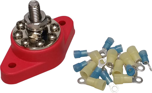 3/8" (Red) Distribution Stud Junction Post -8 Terminal Block- Buss Bar Kit...