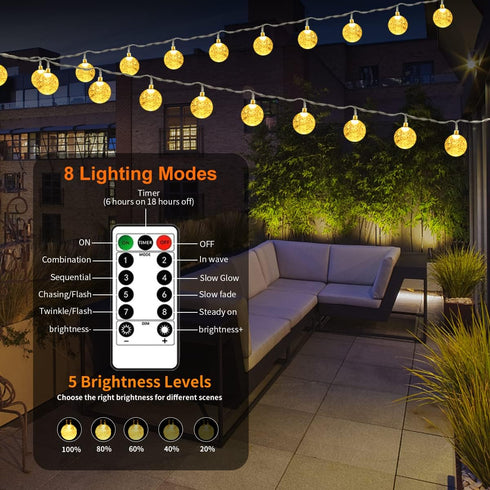 Outdoor String Lights Battery Operated 33FT 100LED Battery Powered String Lights Indoor Waterproof Mini Globe Lights with Remote Timer 8 Lighting ...