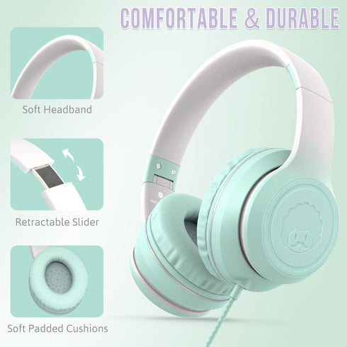 rockpapa L22 Wired Headphones for Kids Girls Boys Women with Microphone, Foldable Stereo 3.5mm Corded Headphones for School Classroom Chromebooks ...