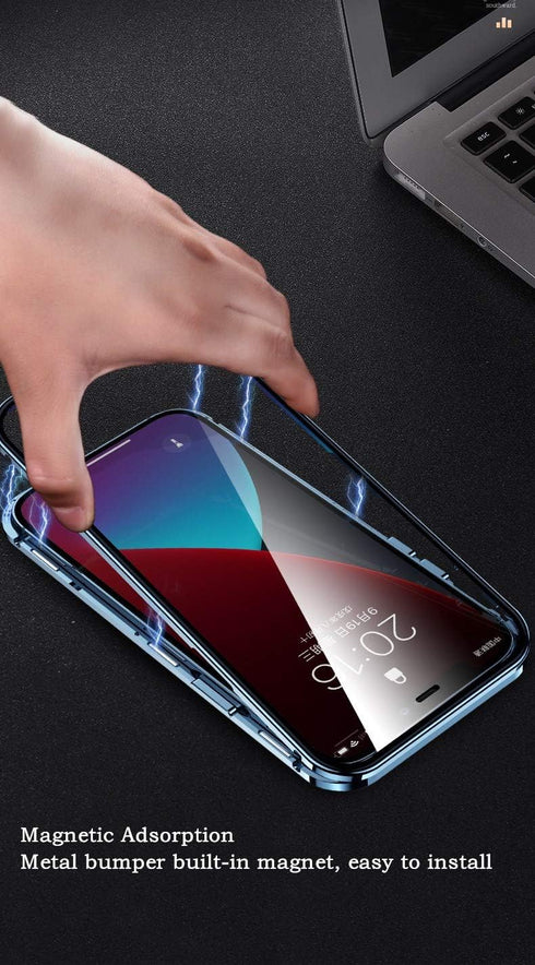 with Safety Lock & Strong Magnetic adsorption for iPhone 12 Pro Max case with Camera Lens Protector Metal Bumper 360 Full Body Protection Double-S...