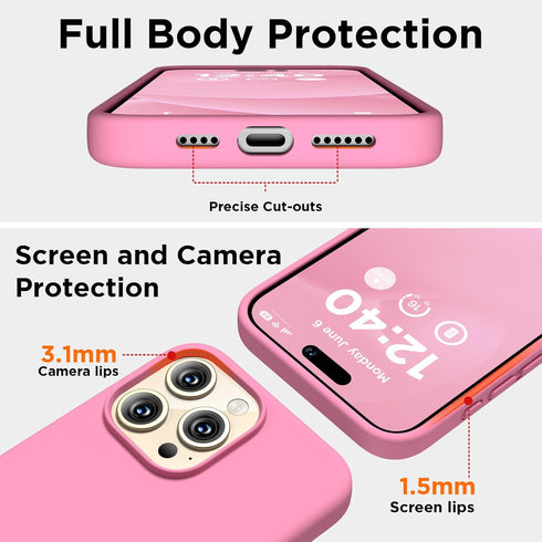 Compatible with iPhone 15 Pro Max Case, Liquid Silicone Case, Full Body Shockproof Protective Cover Slim Thin Phone Case with Soft Anti-Scratch Mi...