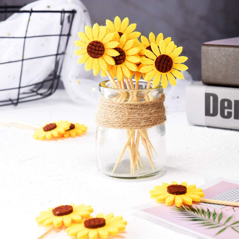 60 Pieces Sunflower Cupcake Toppers Yellow Flower Cake Picks Sunflower Toothpicks Summer Food Picks for Wedding Party Supplies Birthday Cake Decor...