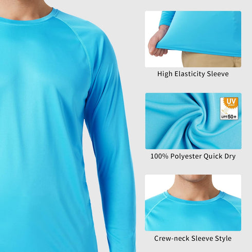 Men's UPF 50+ Rash Guard Swim Shirt Long Sleeve Moisture Wicking Quick Dry Lightweight Wrinkle-resistant Fishing Running, Sea Blue, XX-Large...