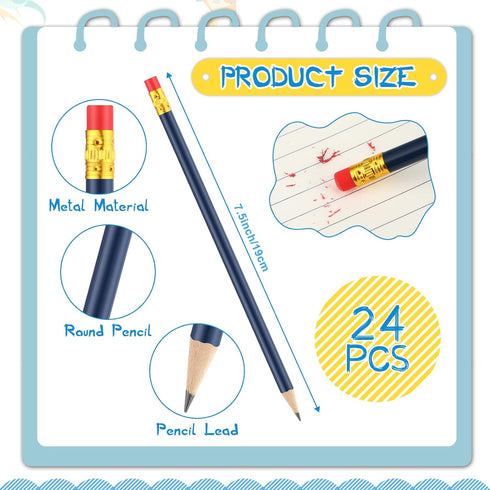 24 Pieces Round Pencils HB Graphite Pencils Wood Pencils with Eraser Cute Pencil Pack for School Drawing Sketching Wedding Office Supplies (Blue)...