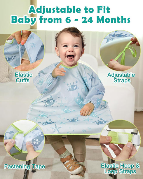 Lictin Coverall Baby Feeding Bib - Long Sleeve Bib Attaches and Fully Cover to Baby Highchair, Waterproof Weaning Bib Adjustable for Baby Toddler ...