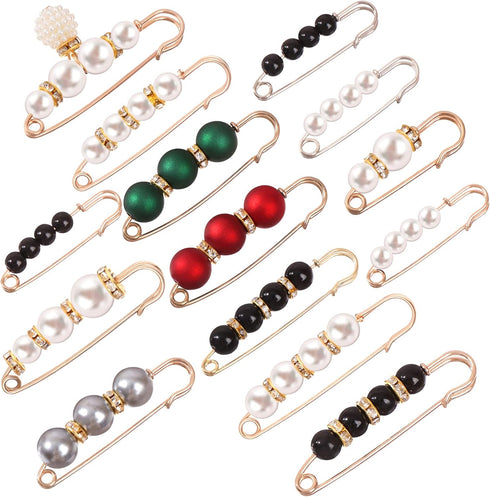 14 Pieces Pearl Scarf Brooch Pin Assorted Muslim Scarf Hijab Clips Small Brooch Set Metal Clips for Headscarf Shawl Muslim Women Scarves Hijab Saf...