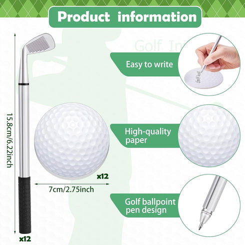 12 Pcs Golf Ballpoint Pen and 12 Pads Golf Sticky Notes Set Cool Golf Party Favors Mini Decorative Golf Pens Funny Sports Golfing Club Props Black...
