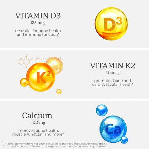 Vitamin D3 K2 - Vitamin D3 5000 IU with Vitamin K2 as MK-7, Calcium, and Phosphorus for Ultimate Absorption - Vitamin D Supplements, 120 Vegcaps, ...