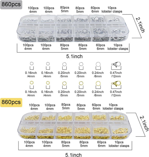 1720pcs Jump Rings for Jewelry Making Kit with Jump Rings and Lobster Clasps?Gold & Silver Open Jump Rings for Necklace and Jewelry Repair?Jewelry...