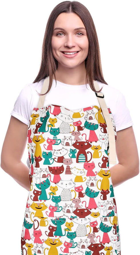 Cute Apron with 2 Pockets for Women, Adjustable Neck Strap and Long Waist Ties Cotton Cooking Baking Aprons, Use as a Kitchen and Chef Apron, Arti...