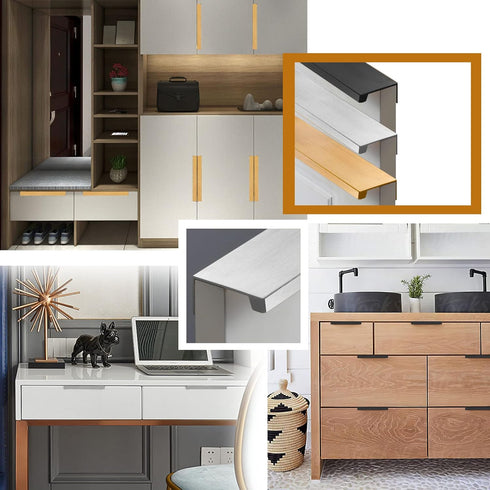 10 PCS Brushed Silver Finger Edge Pulls for Cabinets, Back 5" (128mm) Hole Center Tab Hidden Drawer Pull Handle for Dresser Closet, 5.9"/150mm Len...