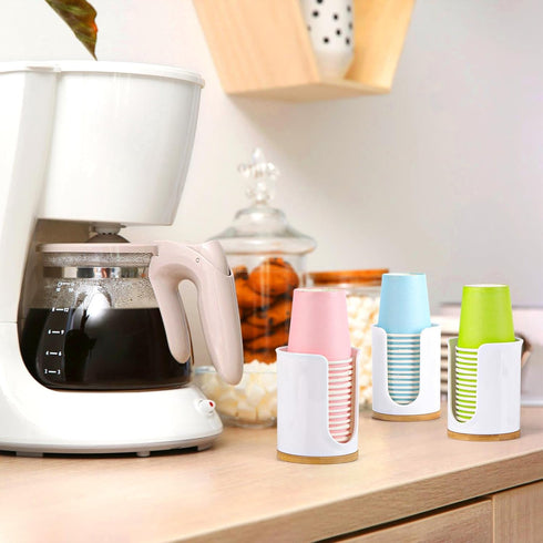 3 Pack Bathroom Cup Dispenser Countertop Storage White Mouthwash Cups Holder, Plastic Small Disposable Paper Cup Holders for Bathroom Sink Counter...