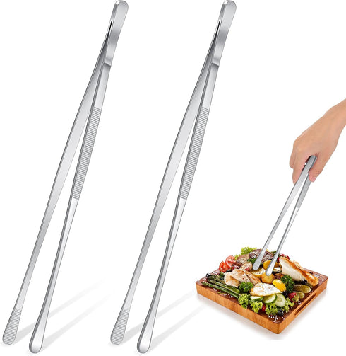 2 Pieces 12 Inch Tweezer Tongs Extra-long Kitchen Stainless Steel Cooking Tweezers with Round Tip Cooking Tongs for Grill, BBQ, Pasta...