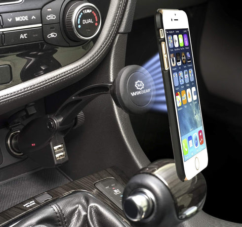 WixGear Car Mount Charger, Universal Magnetic Car Charger Socket Mount Holder, with Dual USB Charger, for Cell Phones and Mini Tablets with Fast S...