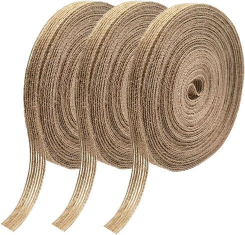 INSPIRELLE 3 Rolls 0.4 Inch Natural Burlap Fabric Roll 99 Feet Jute Lined Ribbon for Gift Wrapping Craft Projects Wedding Decoration Home Decorati...