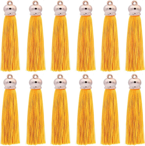 80mm Polyester Soft Tassel Ice Silk Tassel End Stopper Pendant Connectors with Gold Tassels Cap for DIY Jewelry Accessories Making/Earring/Curtain...